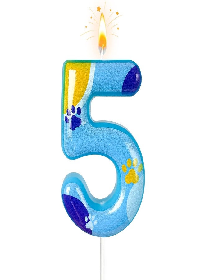 WQINX Blue Dog Paw Candle Birthday Cake Candle Dog Paw Birthday Candle Cupcake Decoration Suitable for Boys and Girls Birthday Decoration (Number 5) - Image 1
